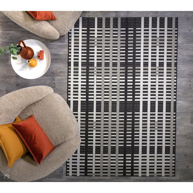 Patio PAT22 Grid Modern Geometric Durable Stain-Resistant Weatherproof Flatweave In-Outdoor Black Rug-Asiatic Carpets-Rug Love - The Most Loved Rug Store