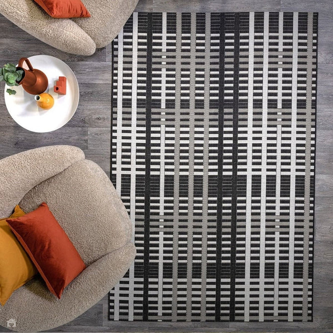 Patio PAT22 Grid Modern Geometric Durable Stain-Resistant Weatherproof Flatweave In-Outdoor Black Rug-Asiatic Carpets-Rug Love - The Most Loved Rug Store