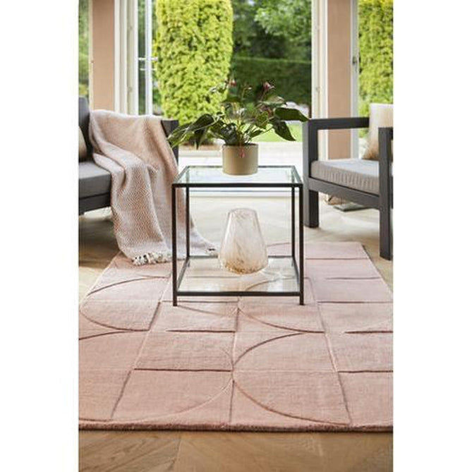 Penny Modern Geometric 3D Hand-Carved Hi-Low Soft Textured Wool Blush Pink Rug-Origins-Rug Love - The Most Loved Rug Store