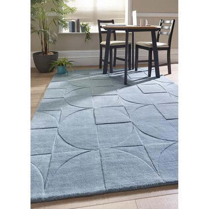 Penny Modern Geometric 3D Hand-Carved Hi-Low Soft Textured Wool Steel Blue Rug-Origins-Rug Love - The Most Loved Rug Store