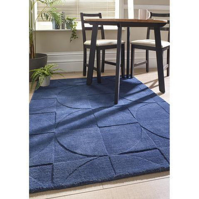 Penny Modern Geometric 3D Hand-Carved Hi-Low Textured Wool Infinity Blue Rug-Origins-Rug Love - The Most Loved Rug Store