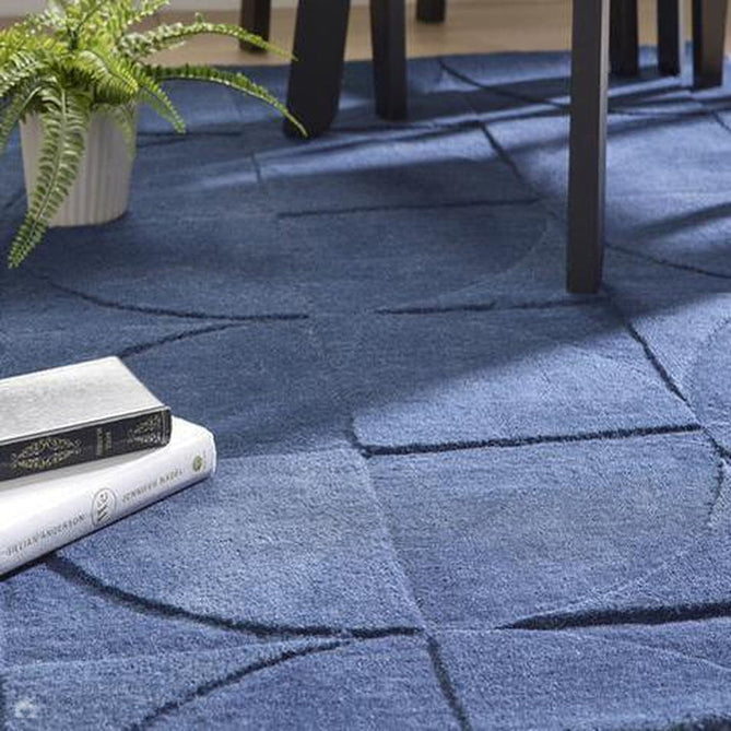 Penny Modern Geometric 3D Hand-Carved Hi-Low Textured Wool Infinity Blue Rug-Origins-Rug Love - The Most Loved Rug Store