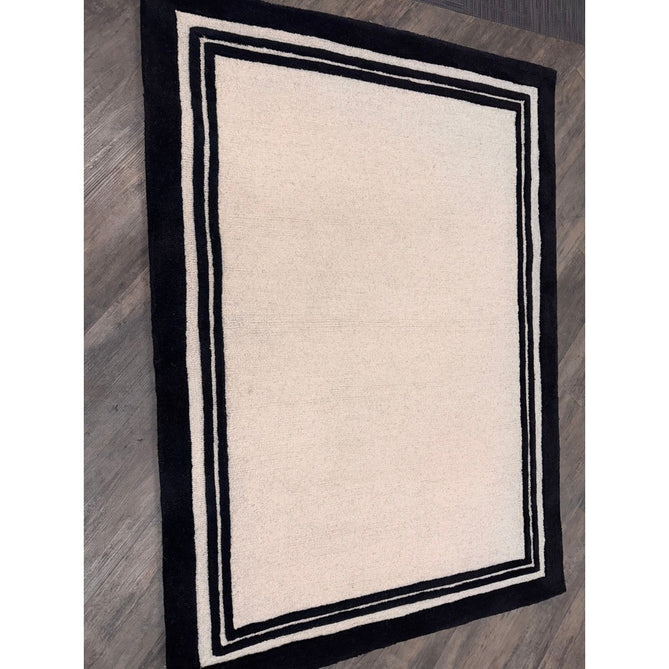 Piper Modern Plain Textured Loop Pile Smooth Border Hand-Woven Wool Cream/Black Rug-Origins-Rug Love - The Most Loved Rug Store