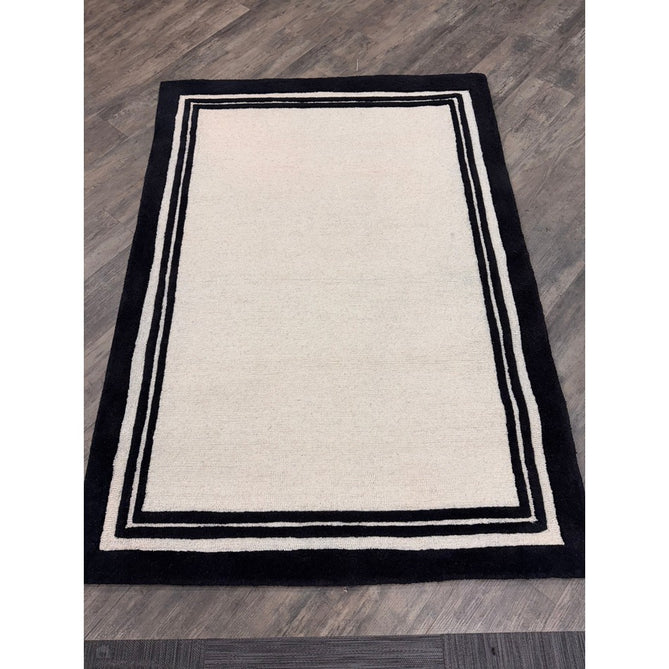 Piper Modern Plain Textured Loop Pile Smooth Border Hand-Woven Wool Cream/Black Rug-Origins-Rug Love - The Most Loved Rug Store