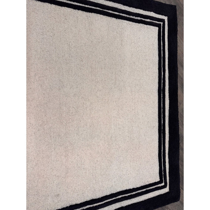 Piper Modern Plain Textured Loop Pile Smooth Border Hand-Woven Wool Cream/Black Rug-Origins-Rug Love - The Most Loved Rug Store