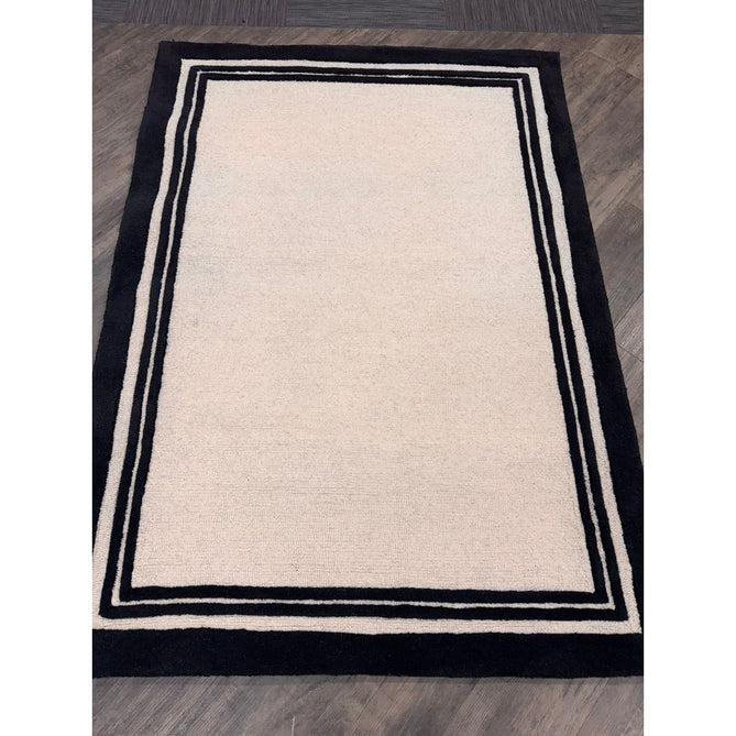 Piper Modern Plain Textured Loop Pile Smooth Border Hand-Woven Wool Cream/Black Rug-Origins-Rug Love - The Most Loved Rug Store