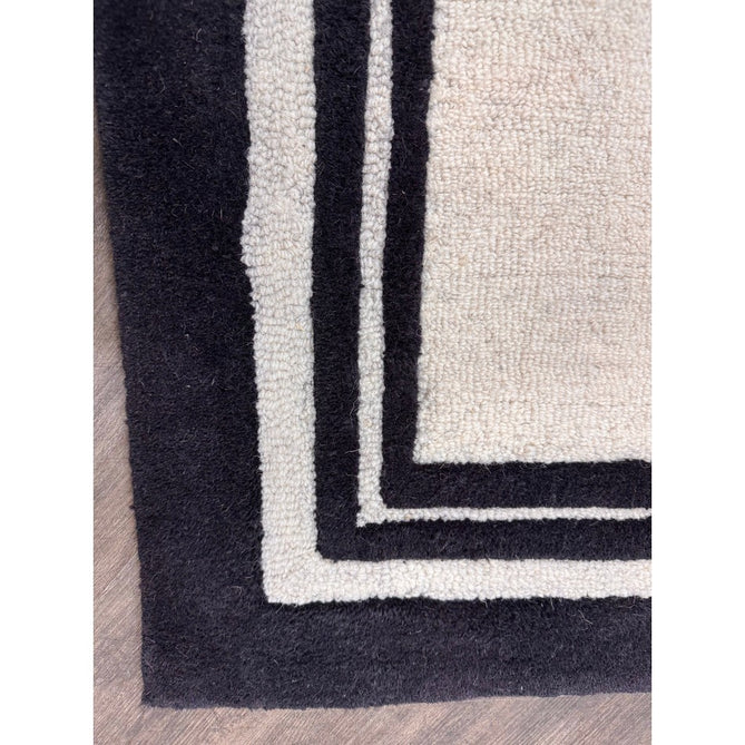 Piper Modern Plain Textured Loop Pile Smooth Border Hand-Woven Wool Cream/Black Rug-Origins-Rug Love - The Most Loved Rug Store