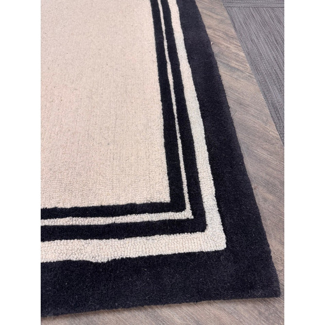 Piper Modern Plain Textured Loop Pile Smooth Border Hand-Woven Wool Cream/Black Rug-Origins-Rug Love - The Most Loved Rug Store