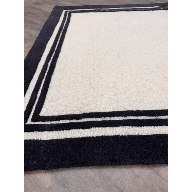 Piper Modern Plain Textured Loop Pile Smooth Border Hand-Woven Wool Cream/Black Rug-Origins-Rug Love - The Most Loved Rug Store