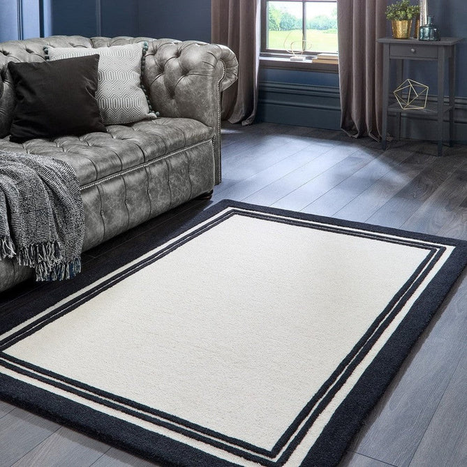 Piper Modern Plain Textured Loop Pile Smooth Border Hand-Woven Wool Cream/Black Rug-Origins-Rug Love - The Most Loved Rug Store