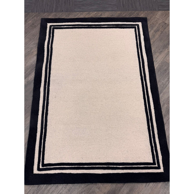 Piper Modern Plain Textured Loop Pile Smooth Border Hand-Woven Wool Cream/Black Rug-Origins-Rug Love - The Most Loved Rug Store