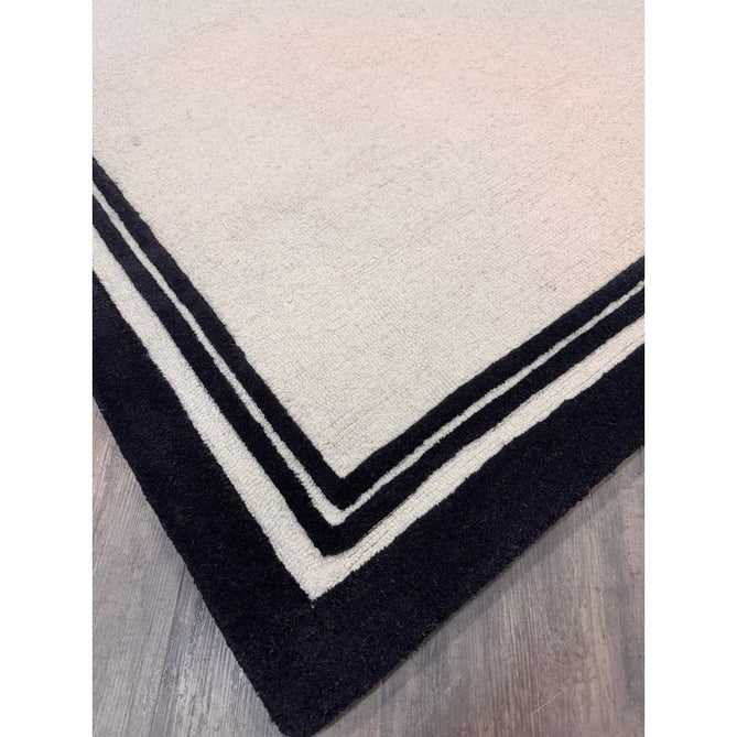 Piper Modern Plain Textured Loop Pile Smooth Border Hand-Woven Wool Cream/Black Rug-Origins-Rug Love - The Most Loved Rug Store