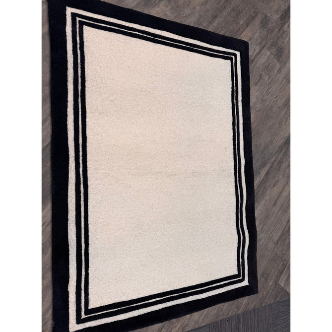 Piper Modern Plain Textured Loop Pile Smooth Border Hand-Woven Wool Cream/Black Rug-Origins-Rug Love - The Most Loved Rug Store