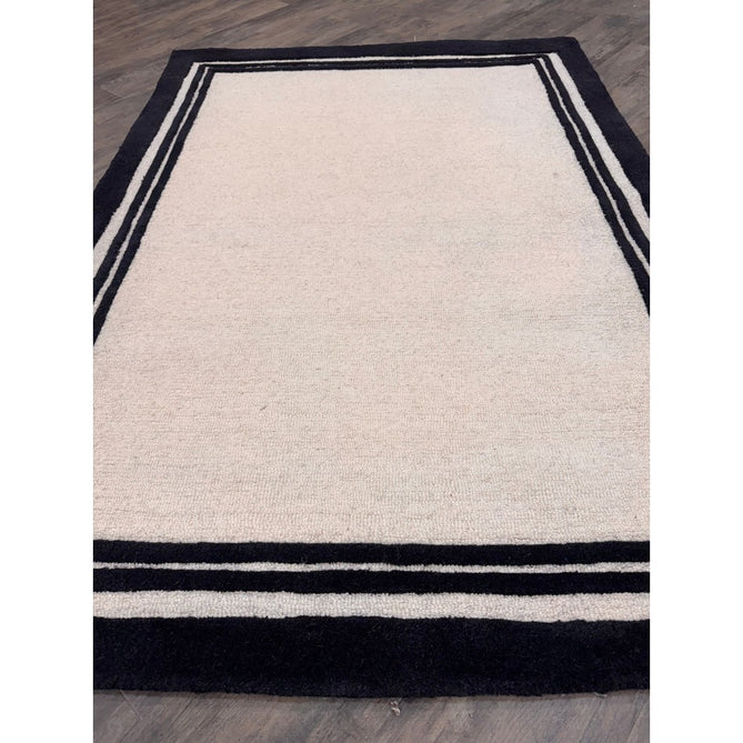 Piper Modern Plain Textured Loop Pile Smooth Border Hand-Woven Wool Cream/Black Rug-Origins-Rug Love - The Most Loved Rug Store