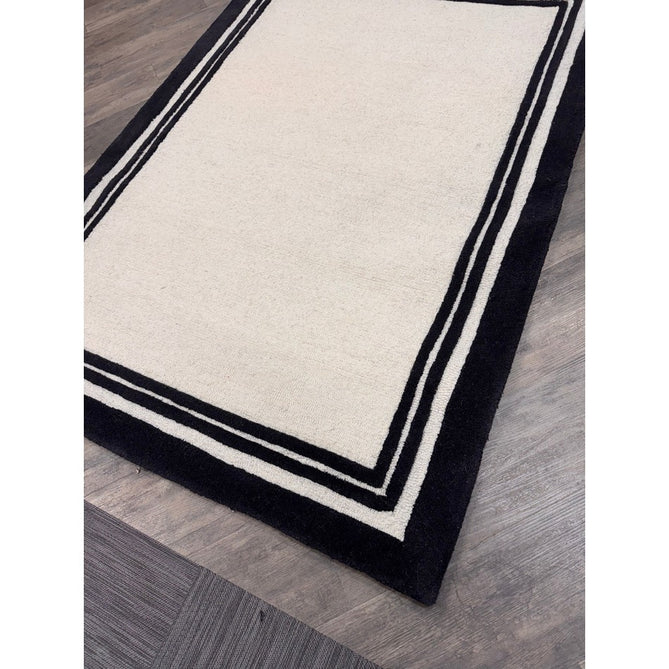 Piper Modern Plain Textured Loop Pile Smooth Border Hand-Woven Wool Cream/Black Rug-Origins-Rug Love - The Most Loved Rug Store