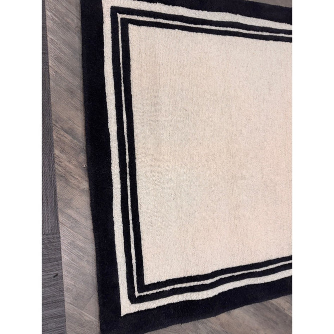 Piper Modern Plain Textured Loop Pile Smooth Border Hand-Woven Wool Cream/Black Rug-Origins-Rug Love - The Most Loved Rug Store