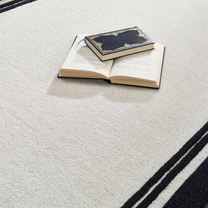 Piper Modern Plain Textured Loop Pile Smooth Border Hand-Woven Wool Cream/Black Rug-Origins-Rug Love - The Most Loved Rug Store
