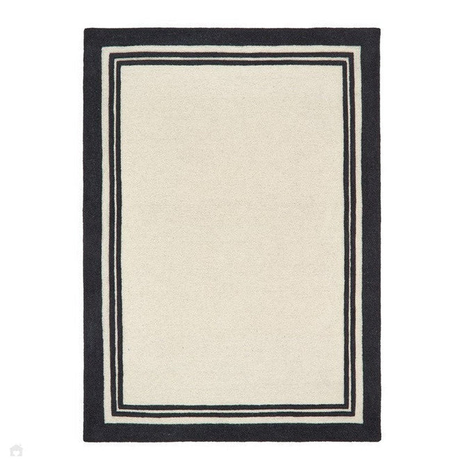 Piper Modern Plain Textured Loop Pile Smooth Border Hand-Woven Wool Cream/Black Rug-Origins-Rug Love - The Most Loved Rug Store