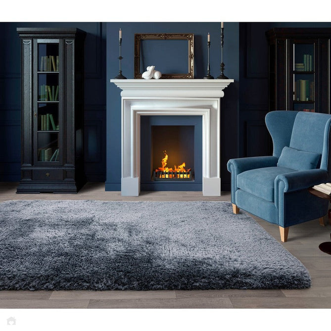 Plush Luxury Super Thick Heavyweight High-Density Hand-Woven Soft High-Pile Plain Polyester Tonal Textured Metallic Shimmer Shaggy Airforce Blue Rug-Asiatic Carpets-Rug Love - The Most Loved Rug Store