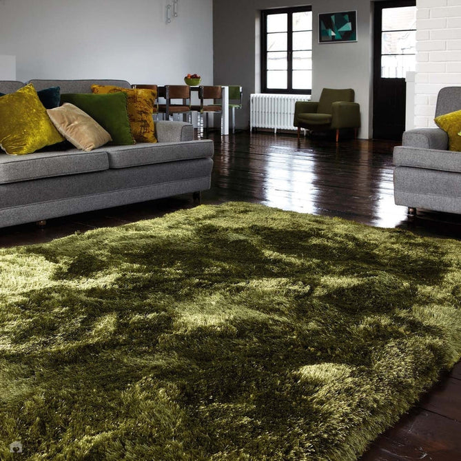 Plush Luxury Super Thick Heavyweight High-Density Hand-Woven Soft High-Pile Plain Polyester Tonal Textured Metallic Shimmer Shaggy Green Rug-Asiatic Carpets-Rug Love - The Most Loved Rug Store