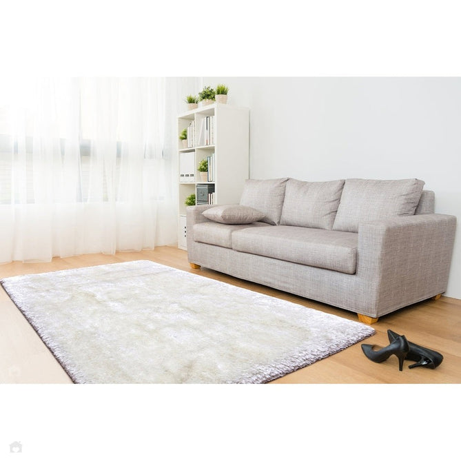 Plush Luxury Super Thick Heavyweight High-Density Hand-Woven Soft High-Pile Plain Polyester Tonal Textured Metallic Shimmer Shaggy Ivory/White Rug-Asiatic Carpets-Rug Love - The Most Loved Rug Store