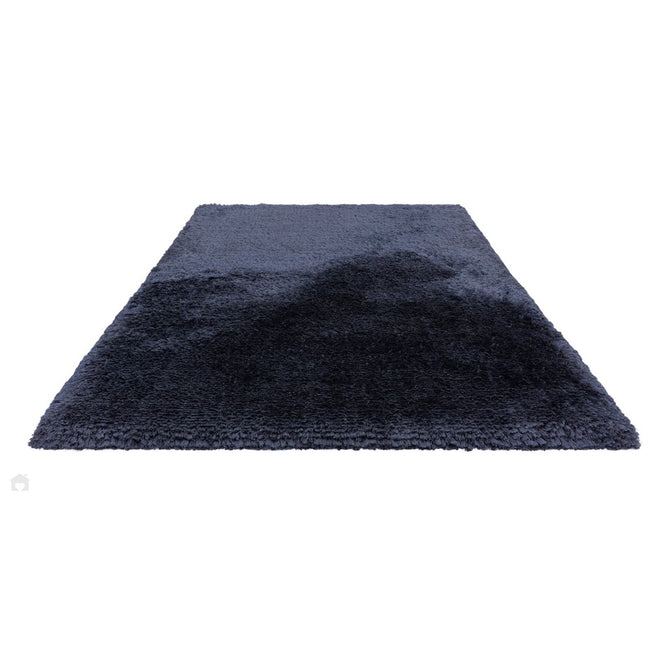 Plush Luxury Super Thick Heavyweight High-Density Hand-Woven Soft High-Pile Plain Polyester Tonal Textured Metallic Shimmer Shaggy Navy Blue Round Rug-Asiatic Carpets-Rug Love - The Most Loved Rug Store