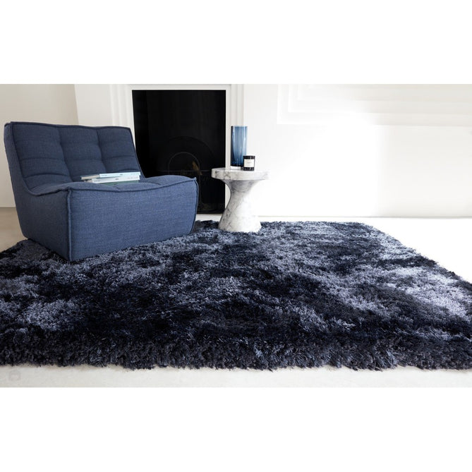 Plush Luxury Super Thick Heavyweight High-Density Hand-Woven Soft High-Pile Plain Polyester Tonal Textured Metallic Shimmer Shaggy Navy Blue Round Rug-Asiatic Carpets-Rug Love - The Most Loved Rug Store