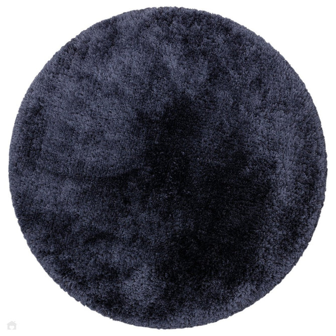 Plush Luxury Super Thick Heavyweight High-Density Hand-Woven Soft High-Pile Plain Polyester Tonal Textured Metallic Shimmer Shaggy Navy Blue Round Rug-Asiatic Carpets-Rug Love - The Most Loved Rug Store