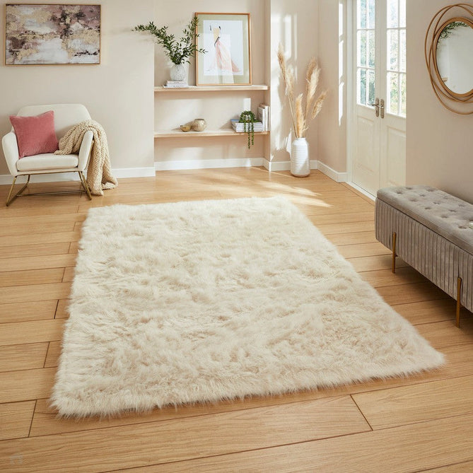 Polar Plush Plain Super Soft Fluffy Faux Fur Feel Textured Ultra Fine Yarn Acrylic Hand-Tufted Wispy Long Strand Shaggy Beige Rug-Think Rugs-Rug Love - The Most Loved Rug Store