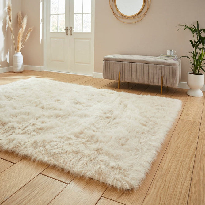 Polar Plush Plain Super Soft Fluffy Faux Fur Feel Textured Ultra Fine Yarn Acrylic Hand-Tufted Wispy Long Strand Shaggy Beige Rug-Think Rugs-Rug Love - The Most Loved Rug Store