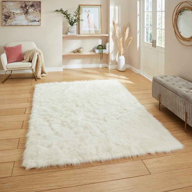 Polar Plush Plain Super Soft Fluffy Faux Fur Feel Textured Ultra Fine Yarn Acrylic Hand-Tufted Wispy Long Strand Shaggy Ivory Rug-Think Rugs-Rug Love - The Most Loved Rug Store