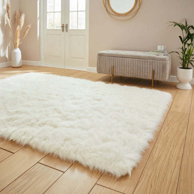Polar Plush Plain Super Soft Fluffy Faux Fur Feel Textured Ultra Fine Yarn Acrylic Hand-Tufted Wispy Long Strand Shaggy Ivory Rug-Think Rugs-Rug Love - The Most Loved Rug Store