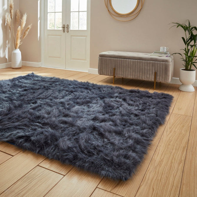 Polar Plush Plain Super Soft Fluffy Faux Fur Feel Textured Ultra Fine Yarn Acrylic Hand-Tufted Wispy Long Strand Shaggy Navy Rug-Think Rugs-Rug Love - The Most Loved Rug Store