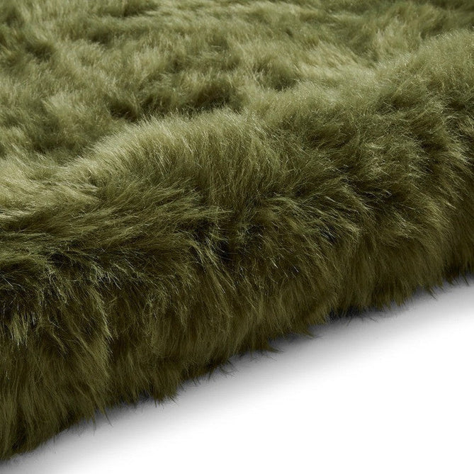 Polar Plush Plain Super Soft Fluffy Faux Fur Feel Textured Ultra Fine Yarn Acrylic Hand-Tufted Wispy Long Strand Shaggy Olive Green Rug-Think Rugs-Rug Love - The Most Loved Rug Store