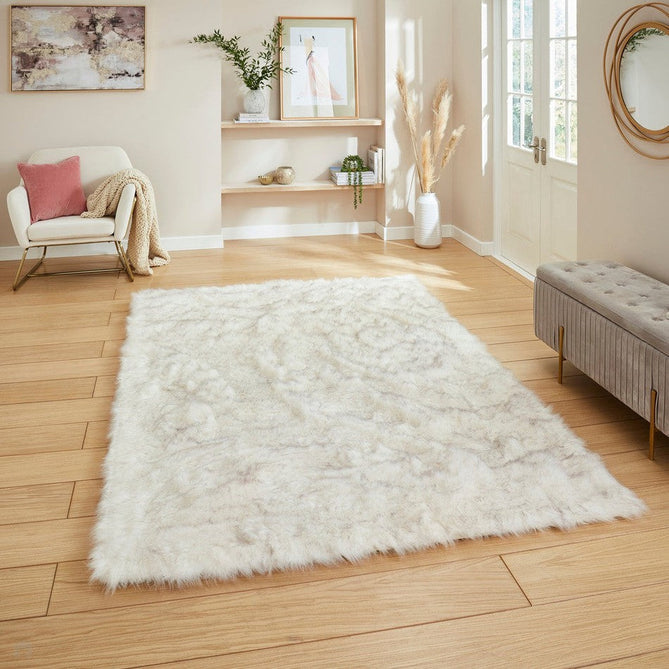 Polar Plush Plain Super Soft Fluffy Faux Fur Feel Textured Ultra Fine Yarn Acrylic Hand-Tufted Wispy Long Strand Shaggy White/Grey Rug-Think Rugs-Rug Love - The Most Loved Rug Store