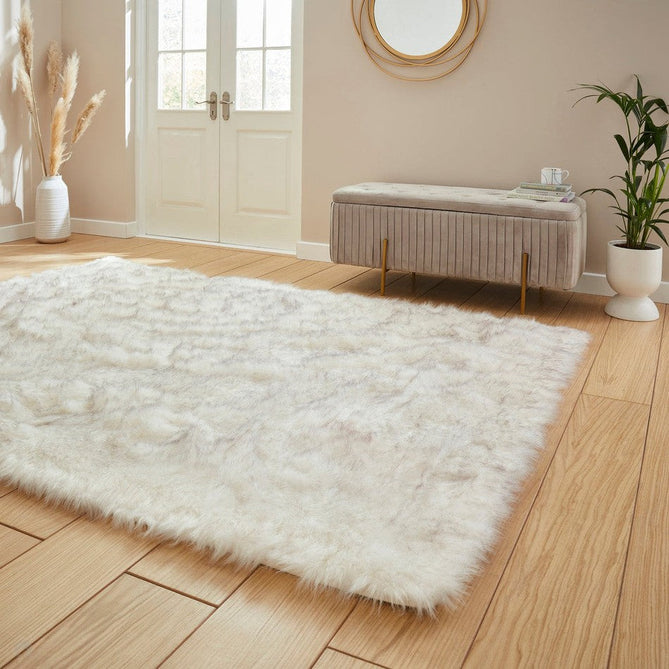 Polar Plush Plain Super Soft Fluffy Faux Fur Feel Textured Ultra Fine Yarn Acrylic Hand-Tufted Wispy Long Strand Shaggy White/Grey Rug-Think Rugs-Rug Love - The Most Loved Rug Store