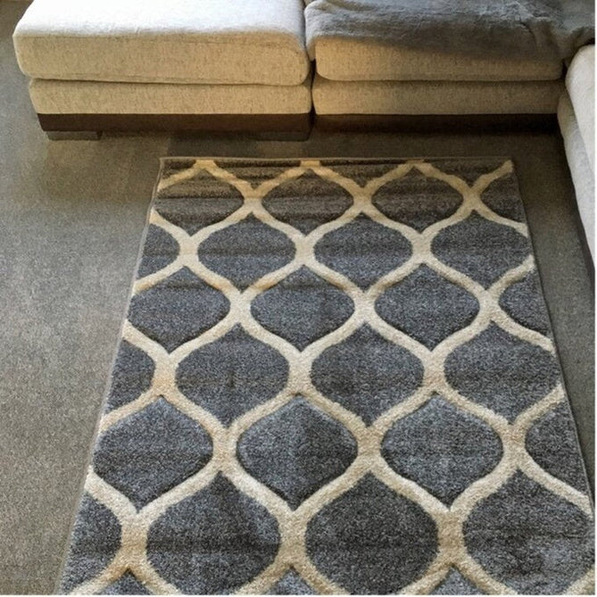 Portland 1095 1 Modern Geometric Arabesque Trellis Carved Durable Short Pile Grey/Cream Rug-Melrose-Rug Love - The Most Loved Rug Store