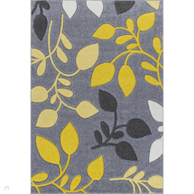 Portland 1096 1 Modern Floral Leaf Carved Durable Short Pile Grey/Cream/Yellow Rug-Melrose-Rug Love - The Most Loved Rug Store