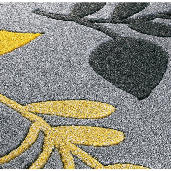 Portland 1096 1 Modern Floral Leaf Carved Durable Short Pile Grey/Cream/Yellow Rug-Melrose-Rug Love - The Most Loved Rug Store