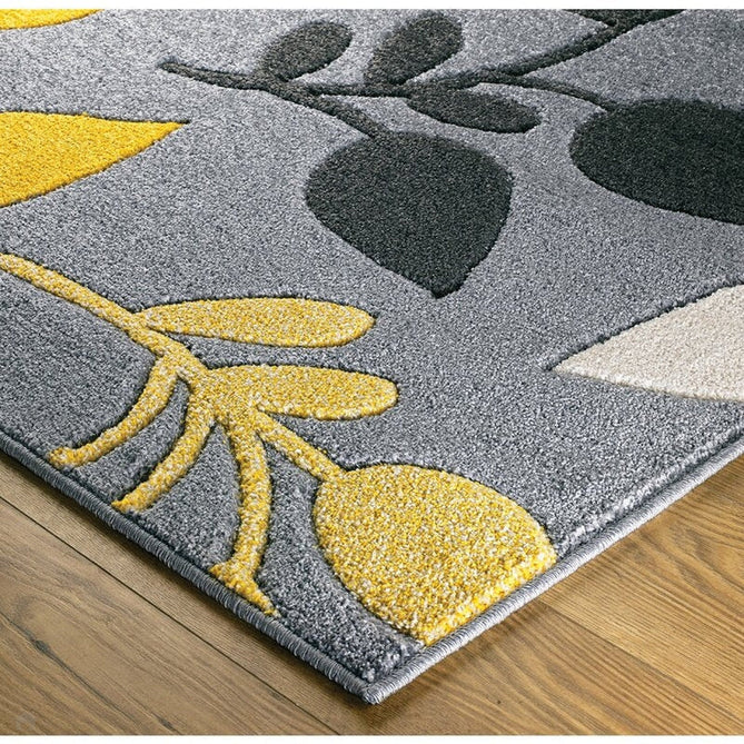 Portland 1096 1 Modern Floral Leaf Carved Durable Short Pile Grey/Cream/Yellow Rug-Melrose-Rug Love - The Most Loved Rug Store