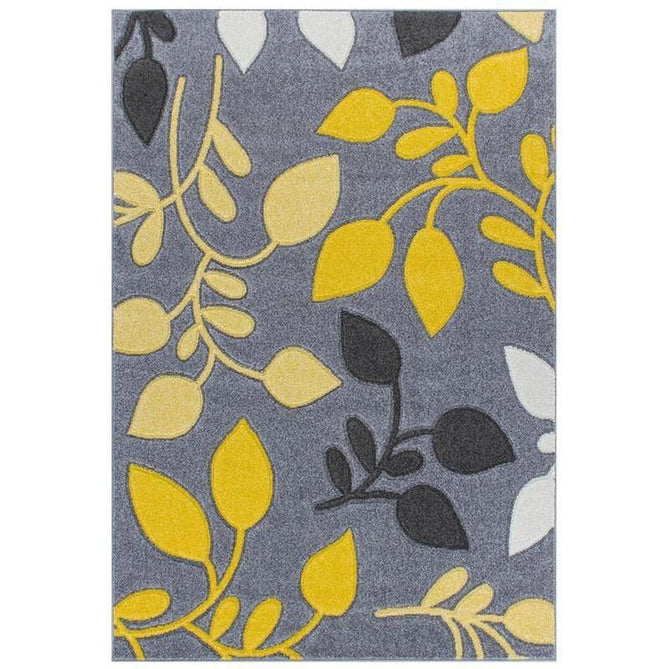 Portland 1096 1 Modern Floral Leaf Carved Durable Short Pile Grey/Cream/Yellow Rug-Melrose-Rug Love - The Most Loved Rug Store