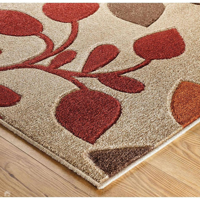 Portland 1096 M Modern Floral Leaf Carved Durable Short Pile Beige/Cream/Red/Terra Rug-Melrose-Rug Love - The Most Loved Rug Store