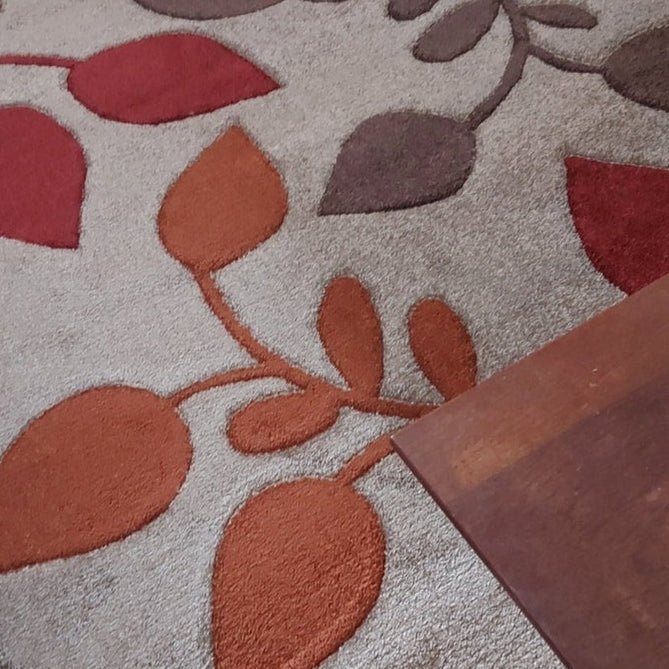Portland 1096 M Modern Floral Leaf Carved Durable Short Pile Beige/Cream/Red/Terra Rug-Melrose-Rug Love - The Most Loved Rug Store