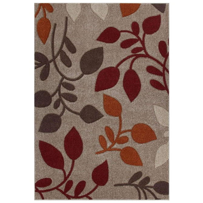 Portland 1096 M Modern Floral Leaf Carved Durable Short Pile Beige/Cream/Red/Terra Rug-Melrose-Rug Love - The Most Loved Rug Store