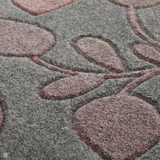 Portland 1096 V Modern Floral Leaf Carved Durable Short Pile Pink/Charcoal Grey/Cream Rug-Melrose-Rug Love - The Most Loved Rug Store