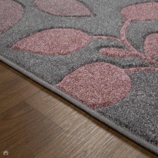 Portland 1096 V Modern Floral Leaf Carved Durable Short Pile Pink/Charcoal Grey/Cream Rug-Melrose-Rug Love - The Most Loved Rug Store