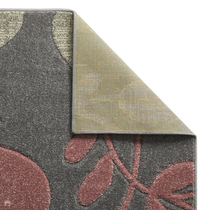 Portland 1096 V Modern Floral Leaf Carved Durable Short Pile Pink/Charcoal Grey/Cream Rug-Melrose-Rug Love - The Most Loved Rug Store