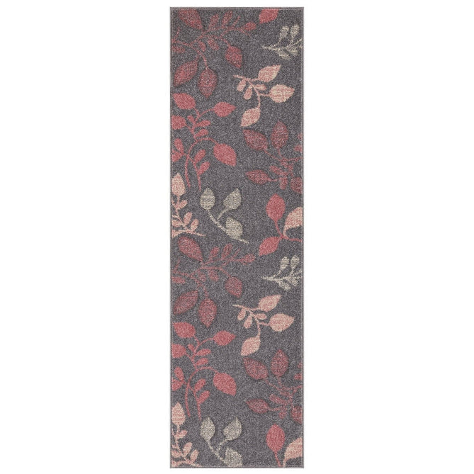 Portland 1096 V Modern Floral Leaf Carved Durable Short Pile Pink/Charcoal Grey/Cream Rug-Melrose-Rug Love - The Most Loved Rug Store
