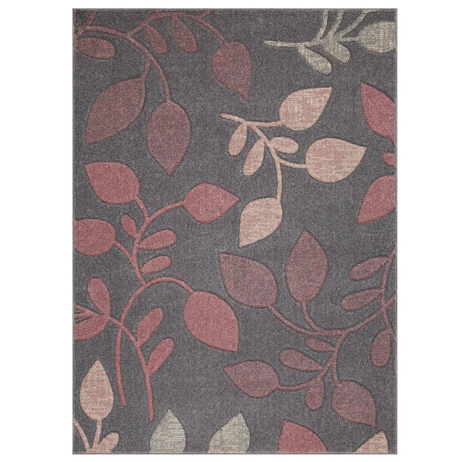 Portland 1096 V Modern Floral Leaf Carved Durable Short Pile Pink/Charcoal Grey/Cream Rug-Melrose-Rug Love - The Most Loved Rug Store