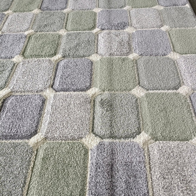 Portland 172 G Modern Geometric Blocks Carved Durable Short Pile Green/Grey/Cream Rug-Melrose-Rug Love - The Most Loved Rug Store